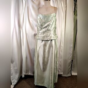 Alfred Angelo Column Dress, Formal Sage Green Satin, Spaghetti Straps, Beads,14